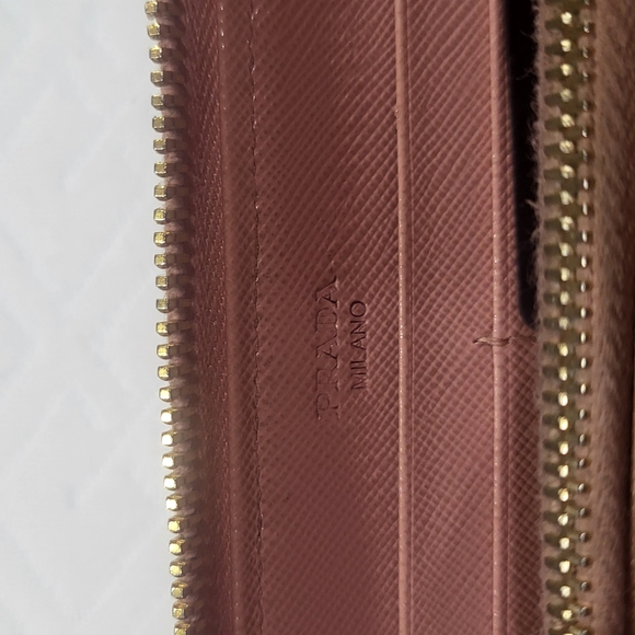 Prada Saffiano Leather Flower Pearl Long Zip Around Wallet - Picture 7 of 10